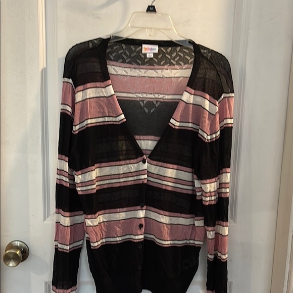 Striped Pink and Black Women's Sweater NWOT- lightweight - Picture 1 of 5